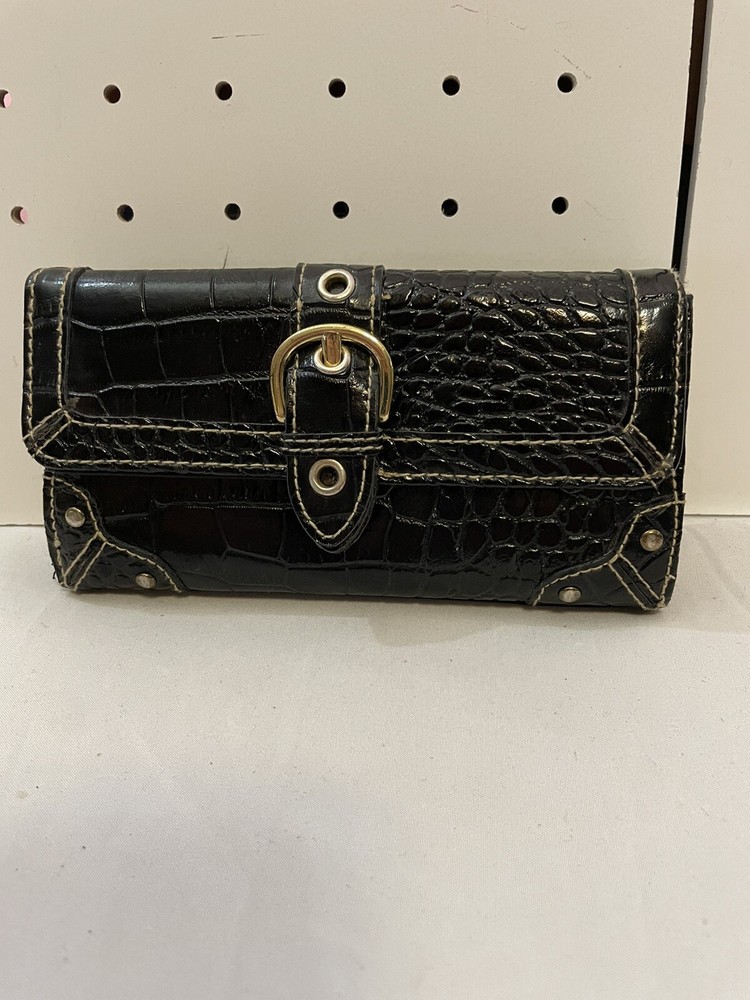 Guang Tong Black Faux Alligator Womens Wallet with Card Slots RFID Protection