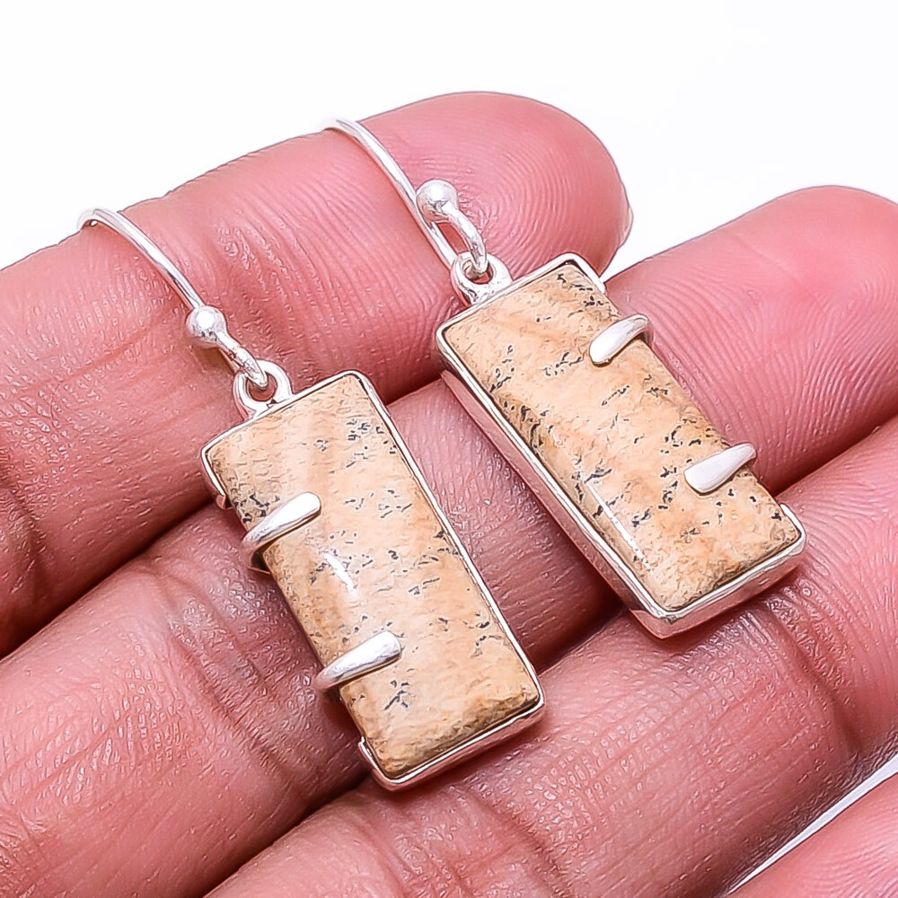 Picture Jasper -Oregon Designer Handmade 925 Sterling Silver Earring 1.56