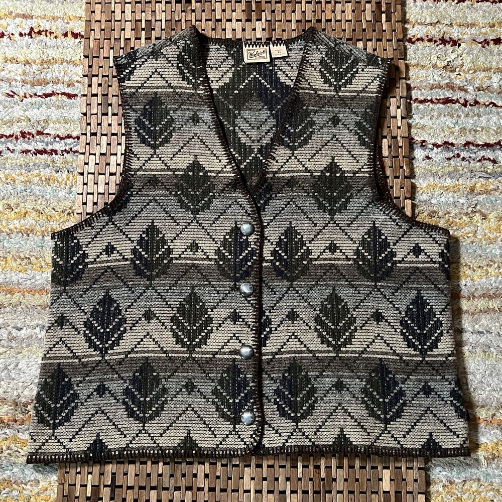 Vintage Woolrich Green Tree Print Button Down Wool Vest Women’s Size XL VTG