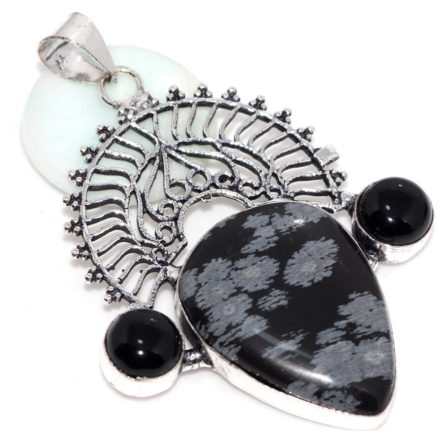 Snowflake Obsidian Black Onyx Jewellery Pendant Handmade Gemstone Size 2.5