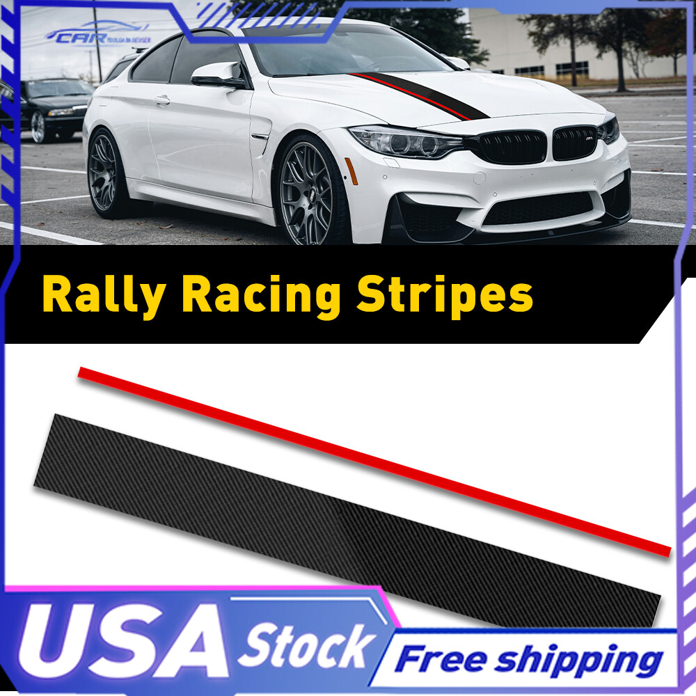 2pcs Car Rally Racing Stripes Front Hood Carbon Fiber Decal 5D Sticker Wrap
