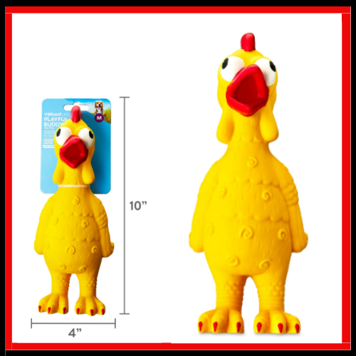 Vibrant Life Playful Buddy Yellow Chicken Dog Toy, Chew Level 2