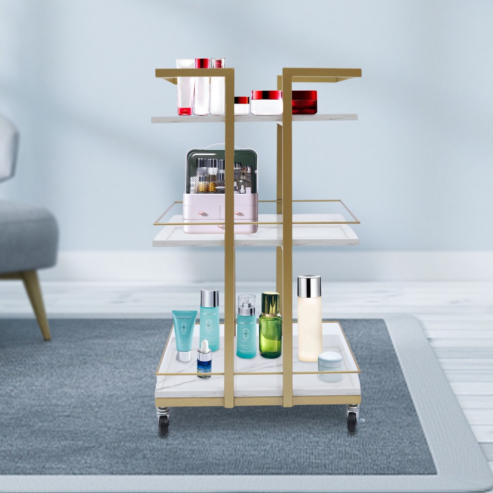 Utility Manicure Trolley Open Design Metal Storage Rolling Barber Cart w/ Wheels