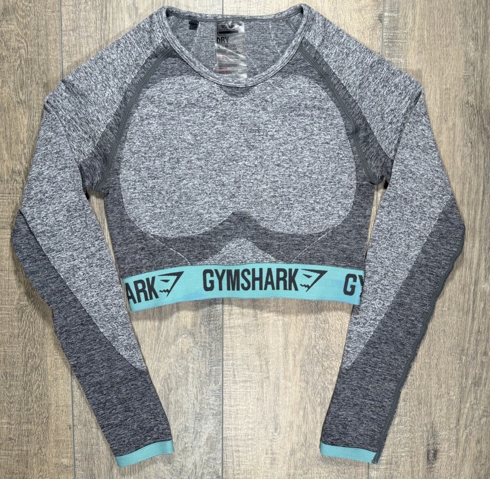 Auth Gymshark Flex Long Sleeve Crop Top Shirt Seamless Flex Mint Womens Small
