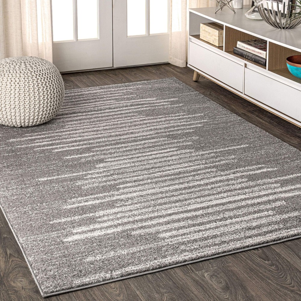 Aya Berber Stripe Geometric Rug 4x6 Gray/Cream Bohemian Farmhouse Non-Shedding