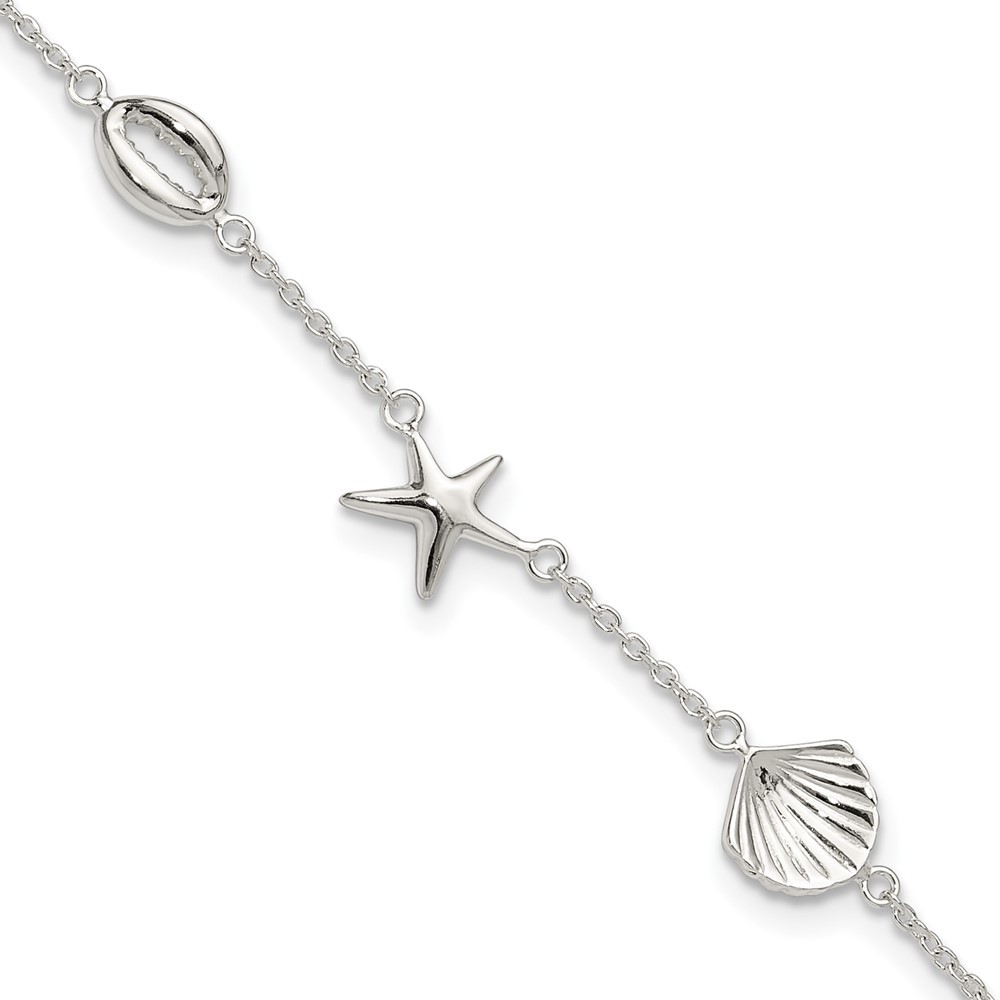 925 Sterling Silver Polished Sea life Anklet 8.5