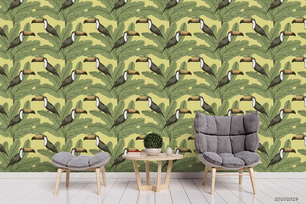 3D Plants Leaves Toucan Pattern Wall Murals Wallpaper Murals Wall Sticker