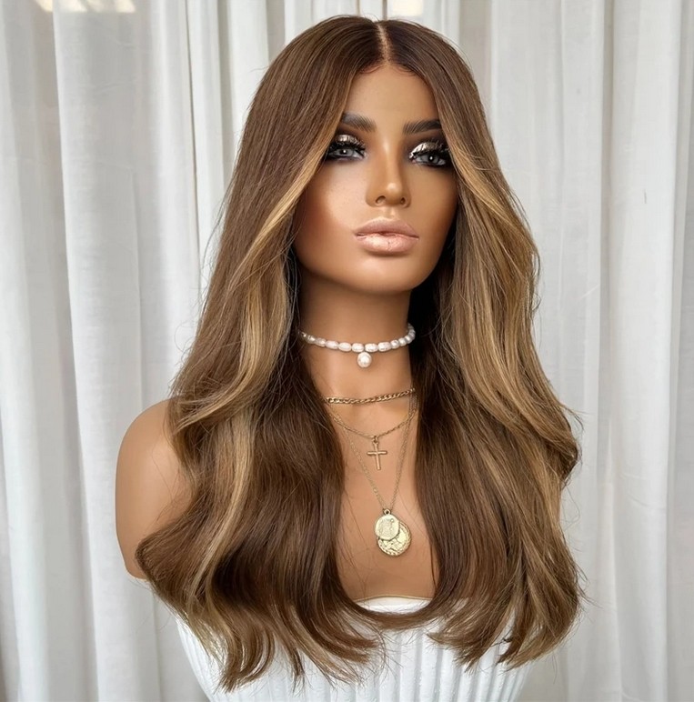 Ombre Brown Blonde  Wig 100% Human Hair 13x4 Lace Front Highlight Wig for Women