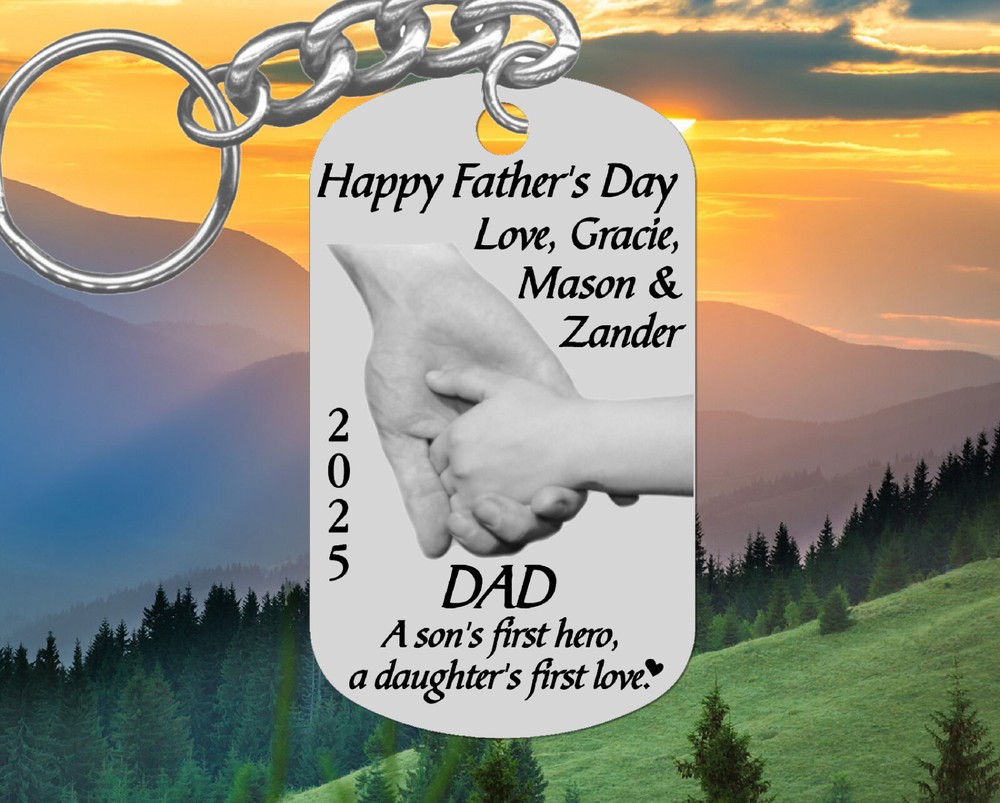 FATHERS Day Keychain Gift, Sons First Hero, Daughters First Love, Personalized!-image