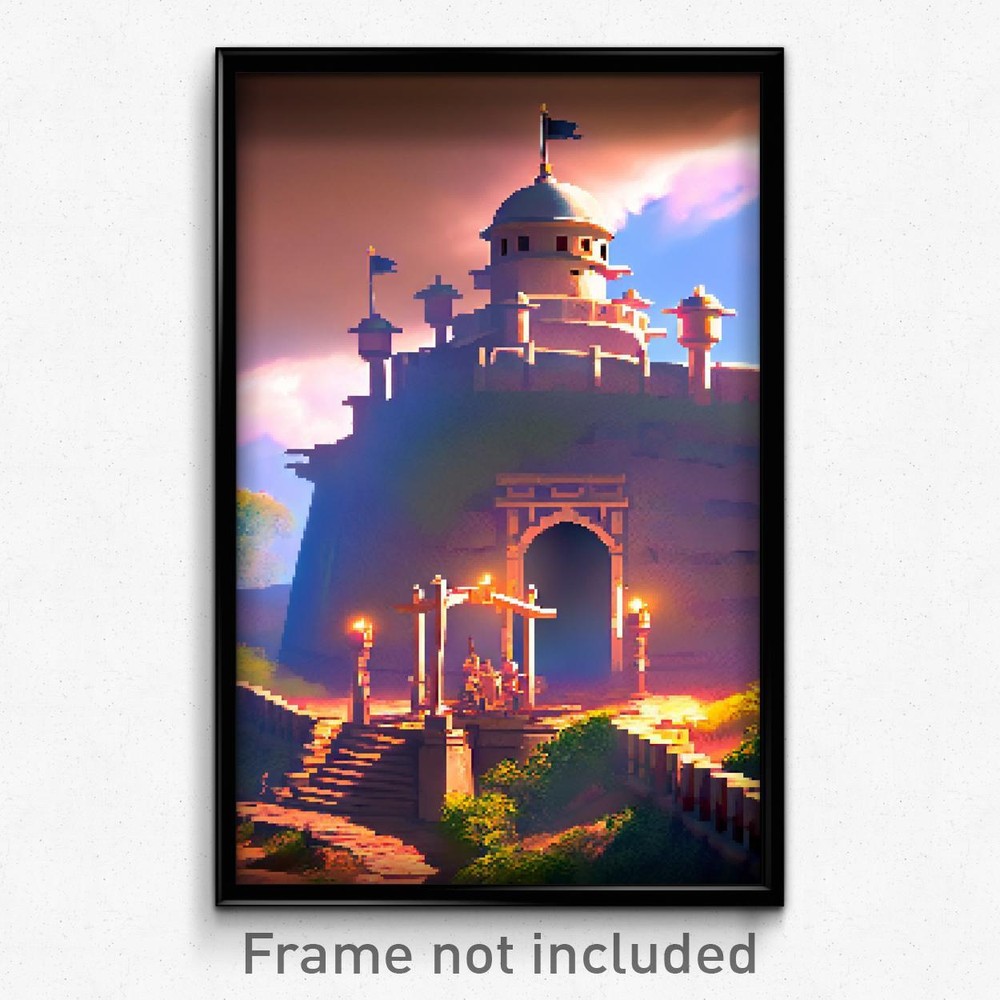 8-Bit Psychedelic Pixel Art Poster - Accomplished Fort Trippy Gamer Print  
