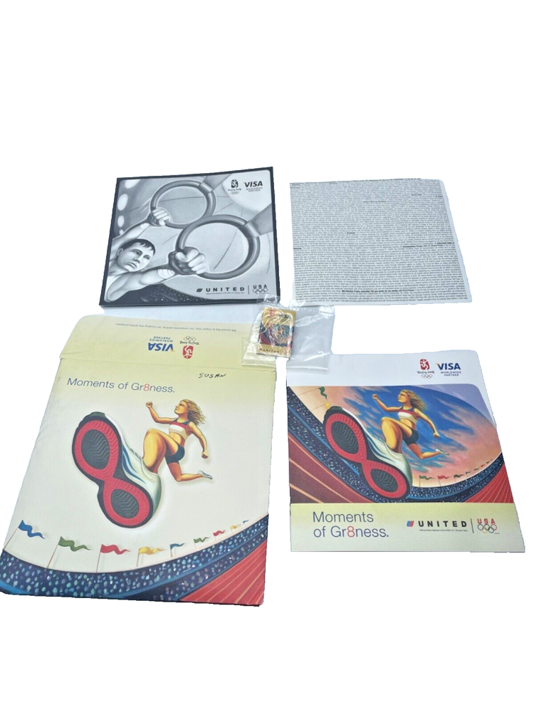 United Airlines Pamphlet and Pin Beijing Olympics 2008 Moments of Gr8ness
