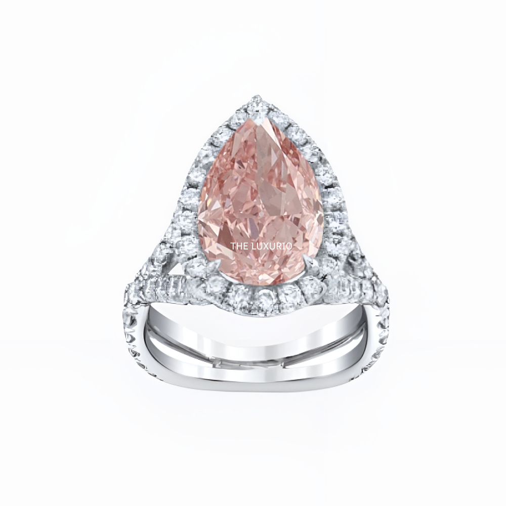 Fancy Intense Pink 950 Platinum Diamond Ring IGI Pear Cut  4.60 Ct Lab Grown