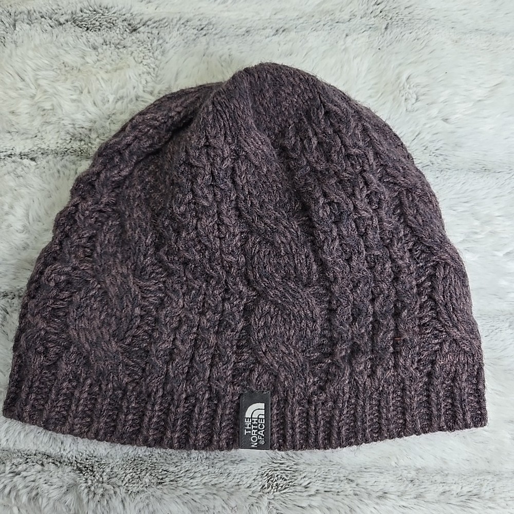 The North Face Purple Wool Blend Cable Knit Beanie Winter Hat for Men & Women