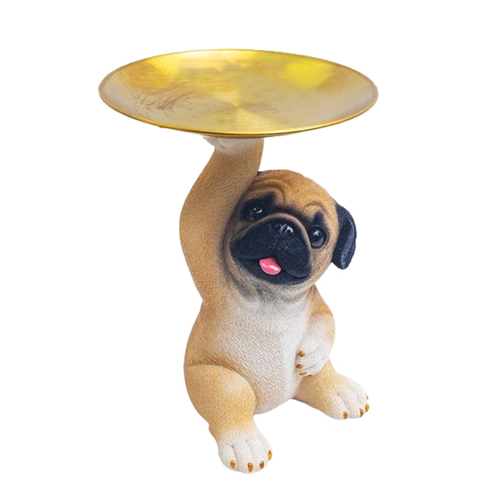 Resin Dog Sculpture with Serving Tray for Keys Dog Figurine Jewelry Tray