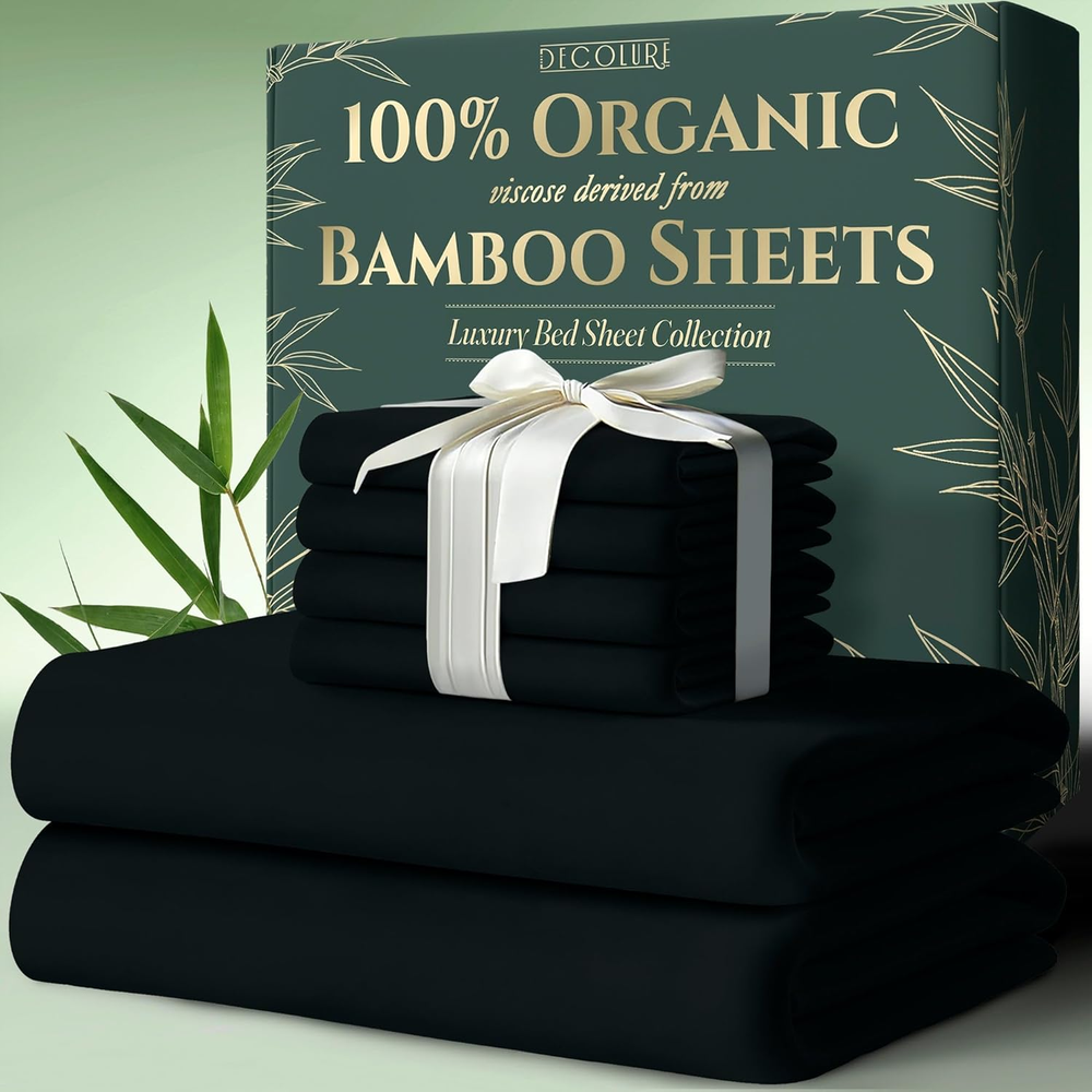 100% Organic Bamboo Viscose King Size Sheet Set 6Pcs - Ultra Soft Luxurious