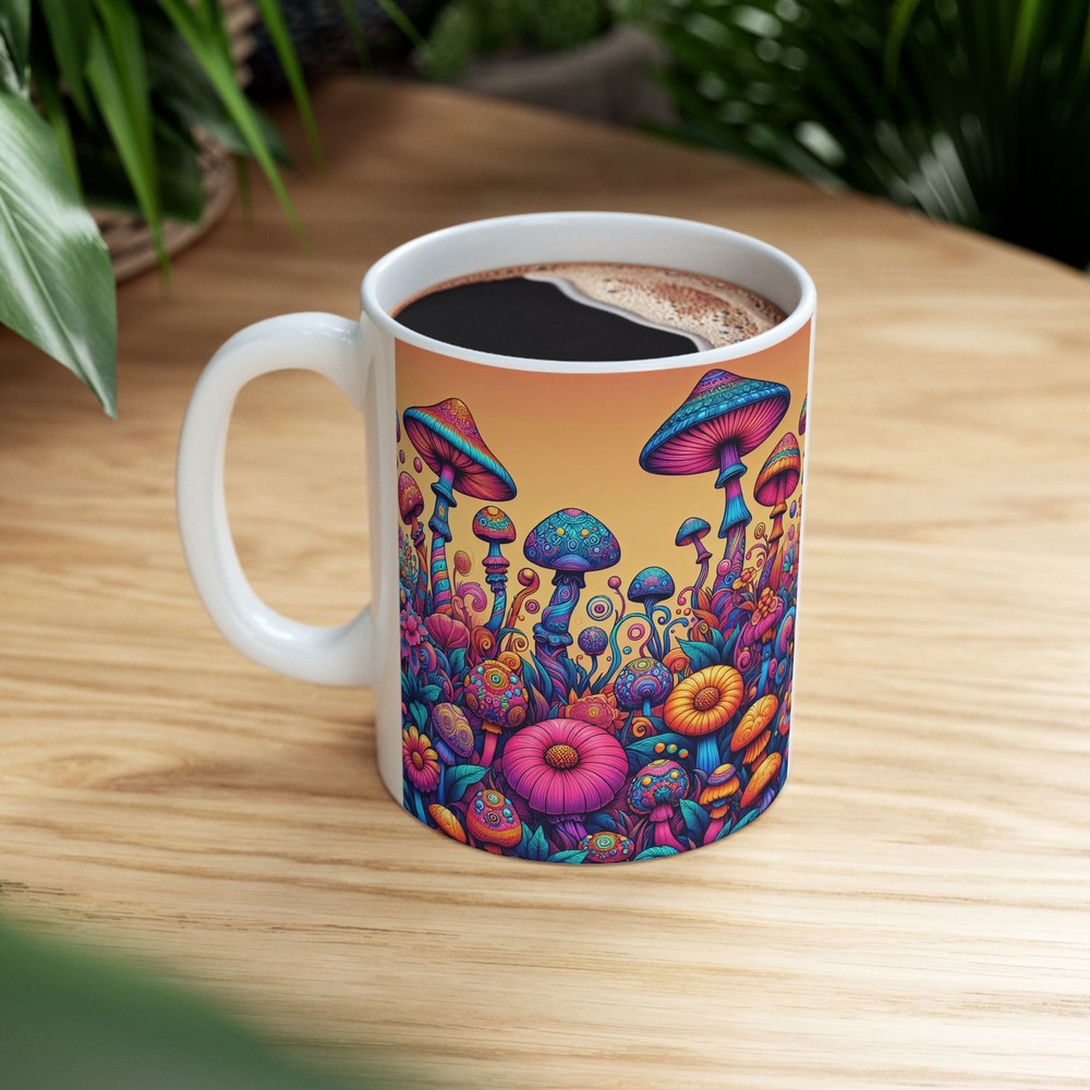 Psychedelic Mushroom Ceramic Mug for Nature Lovers, 11oz or 15oz Coffee Cup Gift