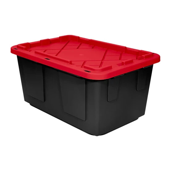 27-Gallon Heavy-Duty Black Storage Tote with Red Lids 3-Pack