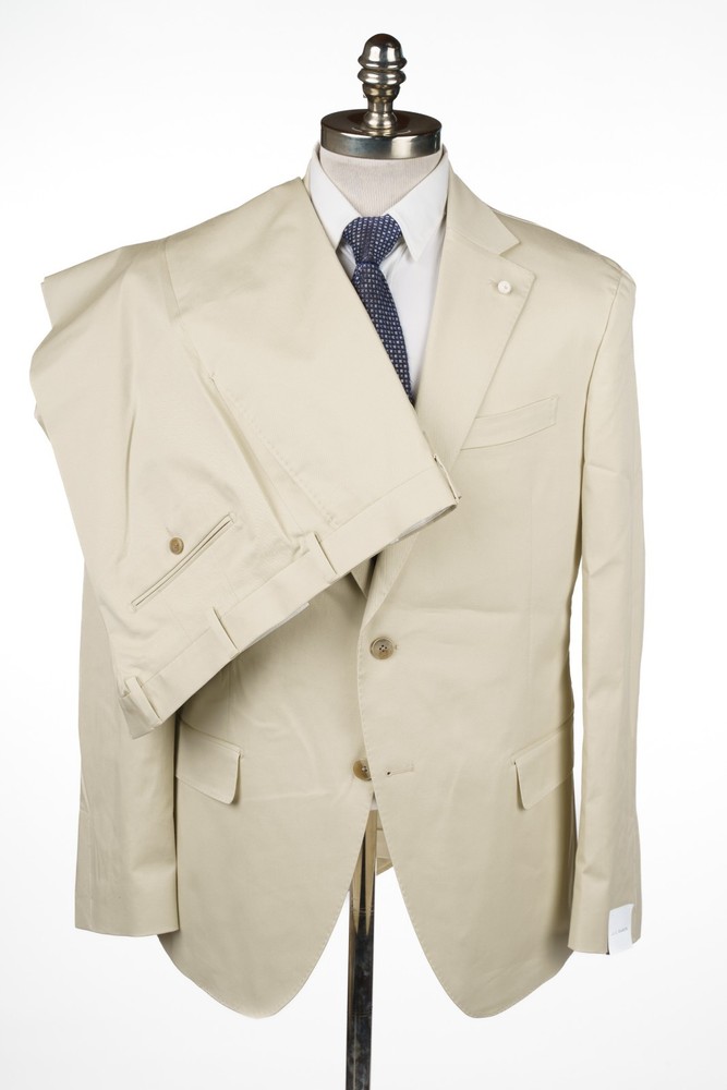 LUIGI BIANCHI Sartoria Dream Solid Beige Cotton Suit Slim Fit 46 R (EU 56)