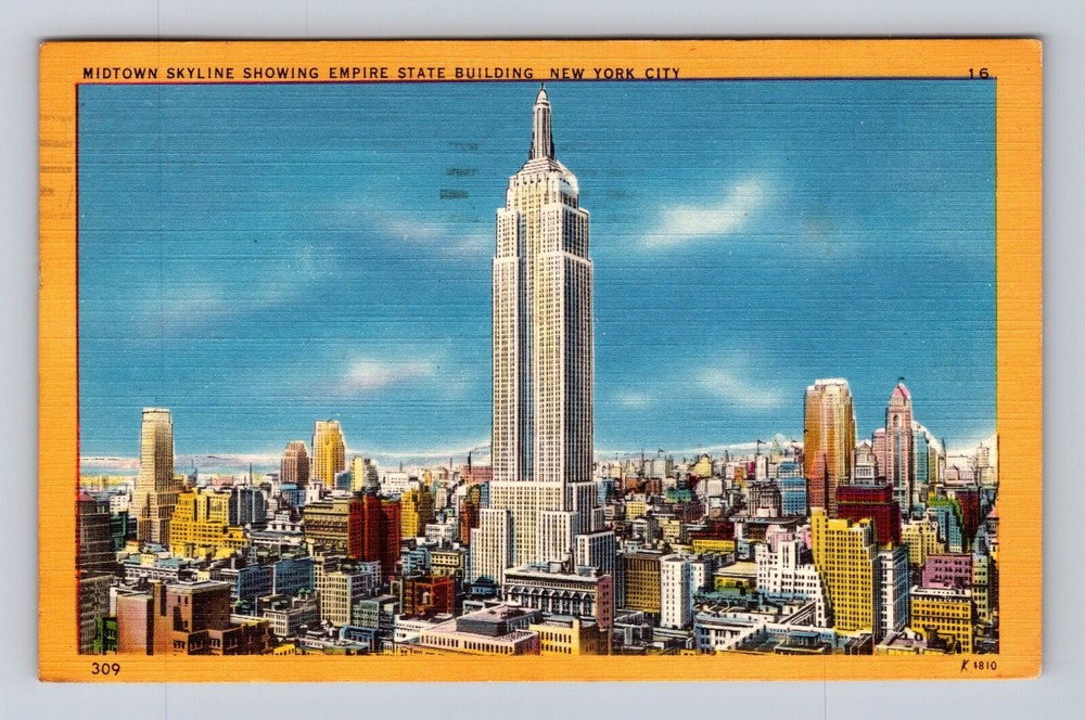 Vintage 1953 Postcard Featuring NYC Midtown Skyline and Iconic Empire State Building