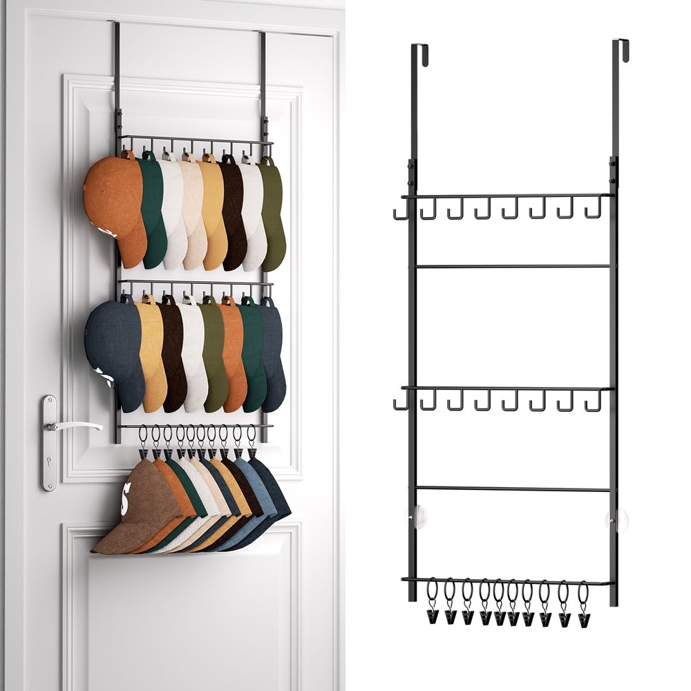Hapirm over door hat rack - 3 tier wall mounted organizer with 16 hooks and 10