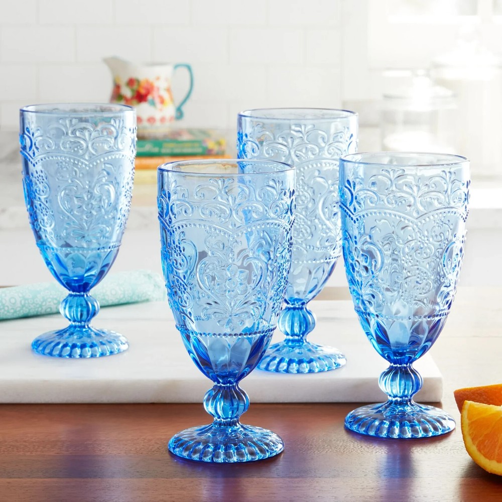 Pioneer Woman Amelia 14.7-Oz Blue Goblet Set of 4