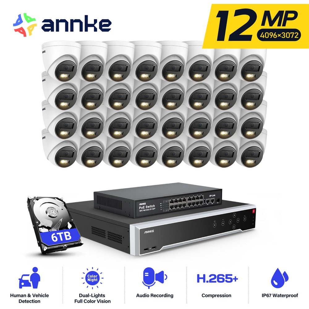 ANNKE 32CH NVR 12MP Audio POE Security Camera System Outdoor Color Night H.265+