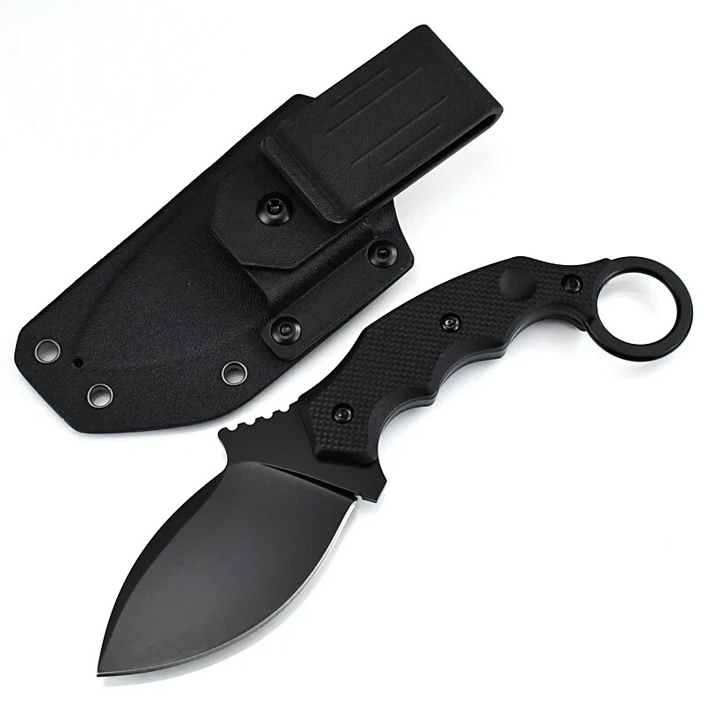 N690 Steel Fixed Blade Knife with Ring Grip ABS Sheath 3.5mm Thick 8.27 Inch Overall