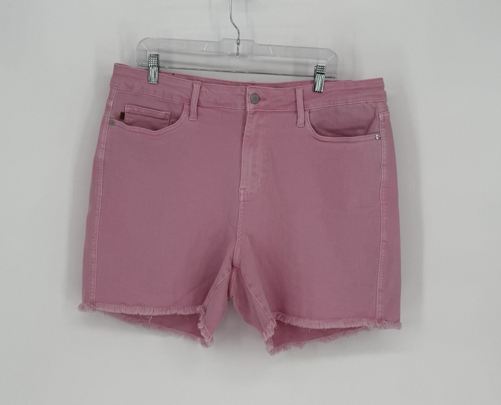 Judy Blue Women's 3XL High Waist Denim Shorts Pink Garment Dyed Stretch Raw Hem