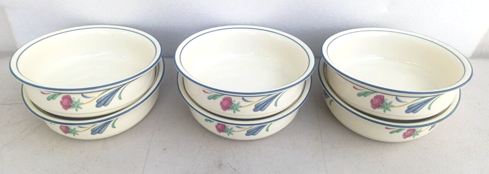 Lenox Chinastone Six Poppies On Blue Cereal/Soup Bowls