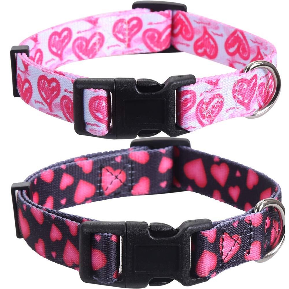 2-Pack Large Valentine's Day Dog Collar Adjustable Love Heart Pet Collar