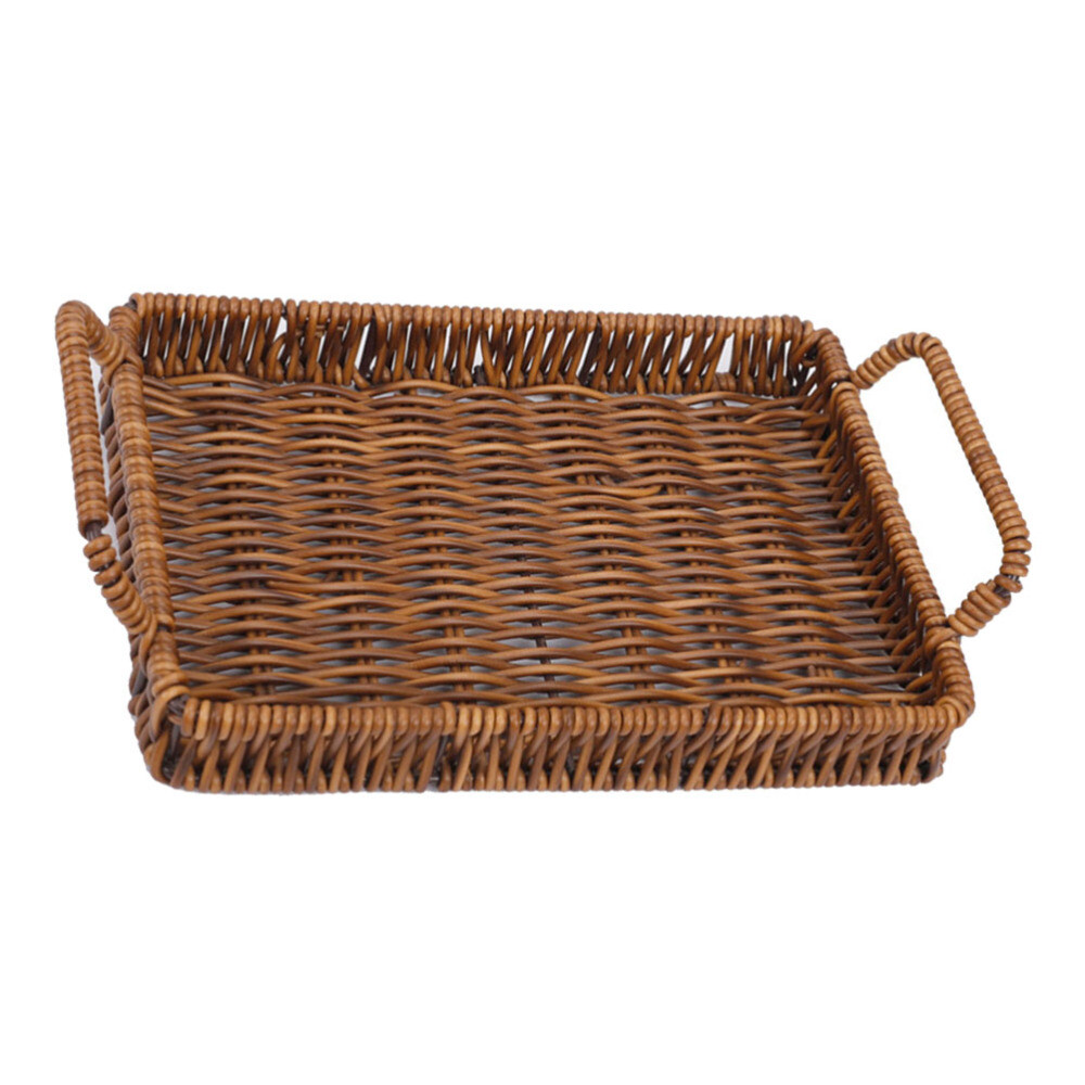 Basket Serving Tray with Handles Flat Wicker Flower Large Capacity