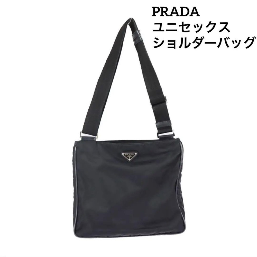 PRADA VA0251 black nylon shoulder bag with corner scuffs imported from Japan