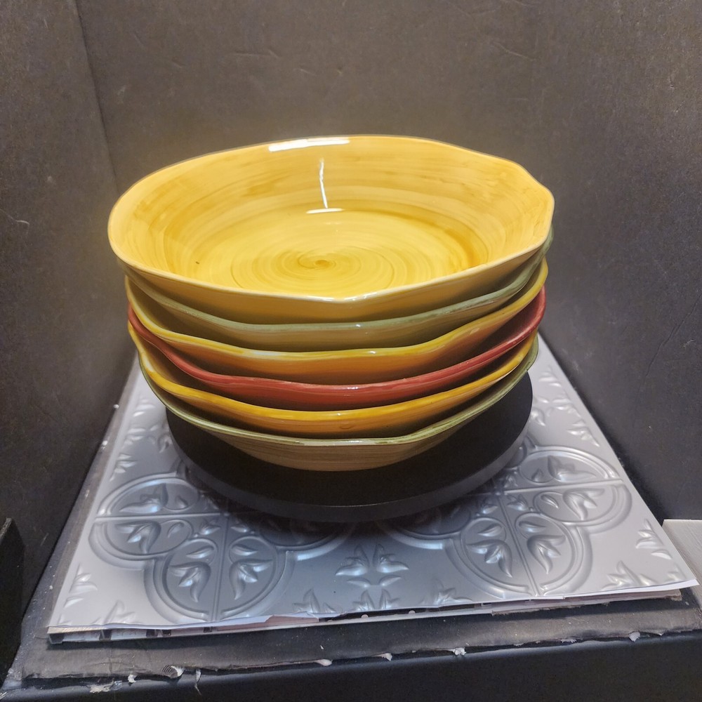 Vintage Set Of 6 Handmade Portugal Pottry Bowls Ny Pastels Christmas Gift Sale-image