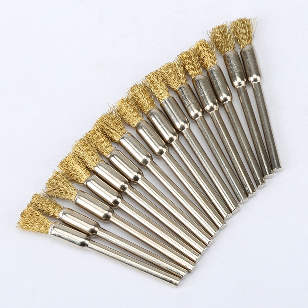 5mm Brass Rotary Wire Wheel Pencil Polishing Brushes for Power Drill Tool 15PCS Set