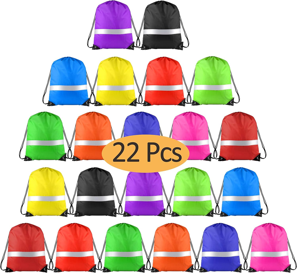 22 Pcs Drawstring Backpack Bag Bulk Reflective Backpack String Bags Cinch Sack B