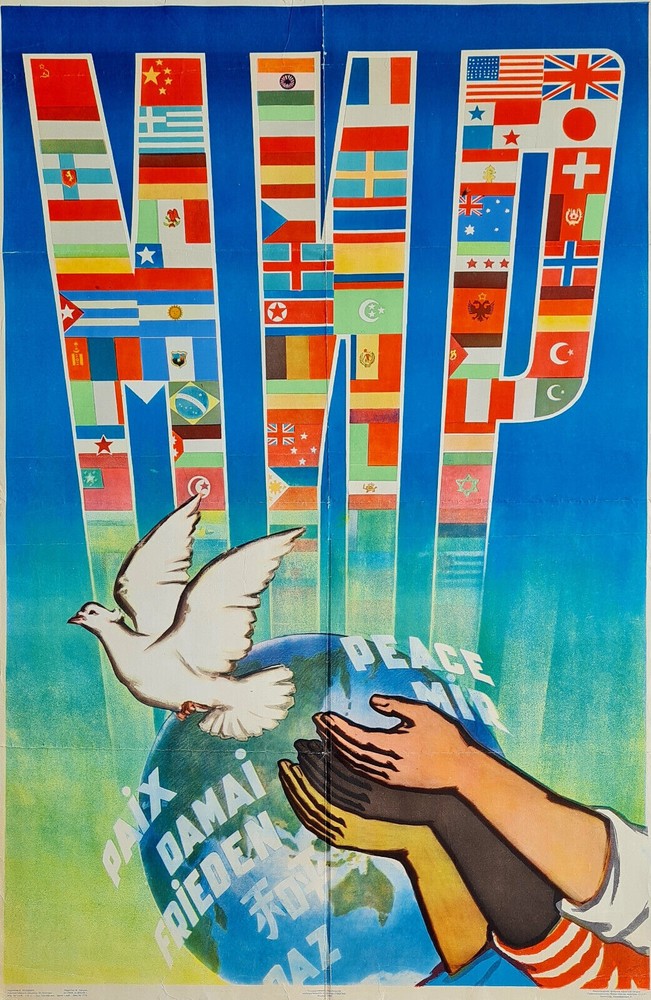 IMPRESSIVE SOVIET RUSSIAN COMMUNIST AFRICA ASIA PEACE ANTI WAR AGITATION POSTER