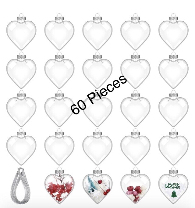60pcs Clear Heart-Shaped Plastic Ornaments for DIY Crafts and Decor