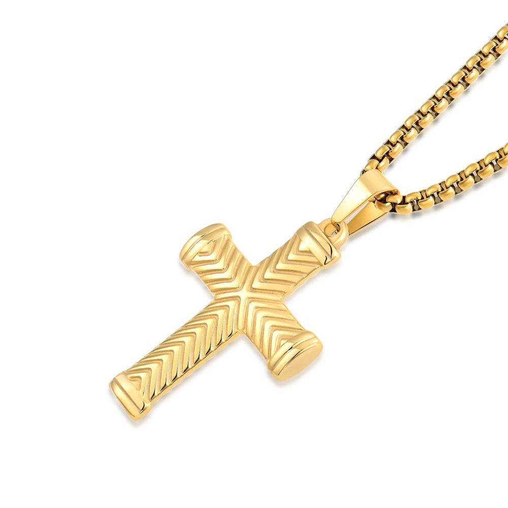 Vintage Twill Cross Necklace for Men in 316L Stainless Steel Christian Style