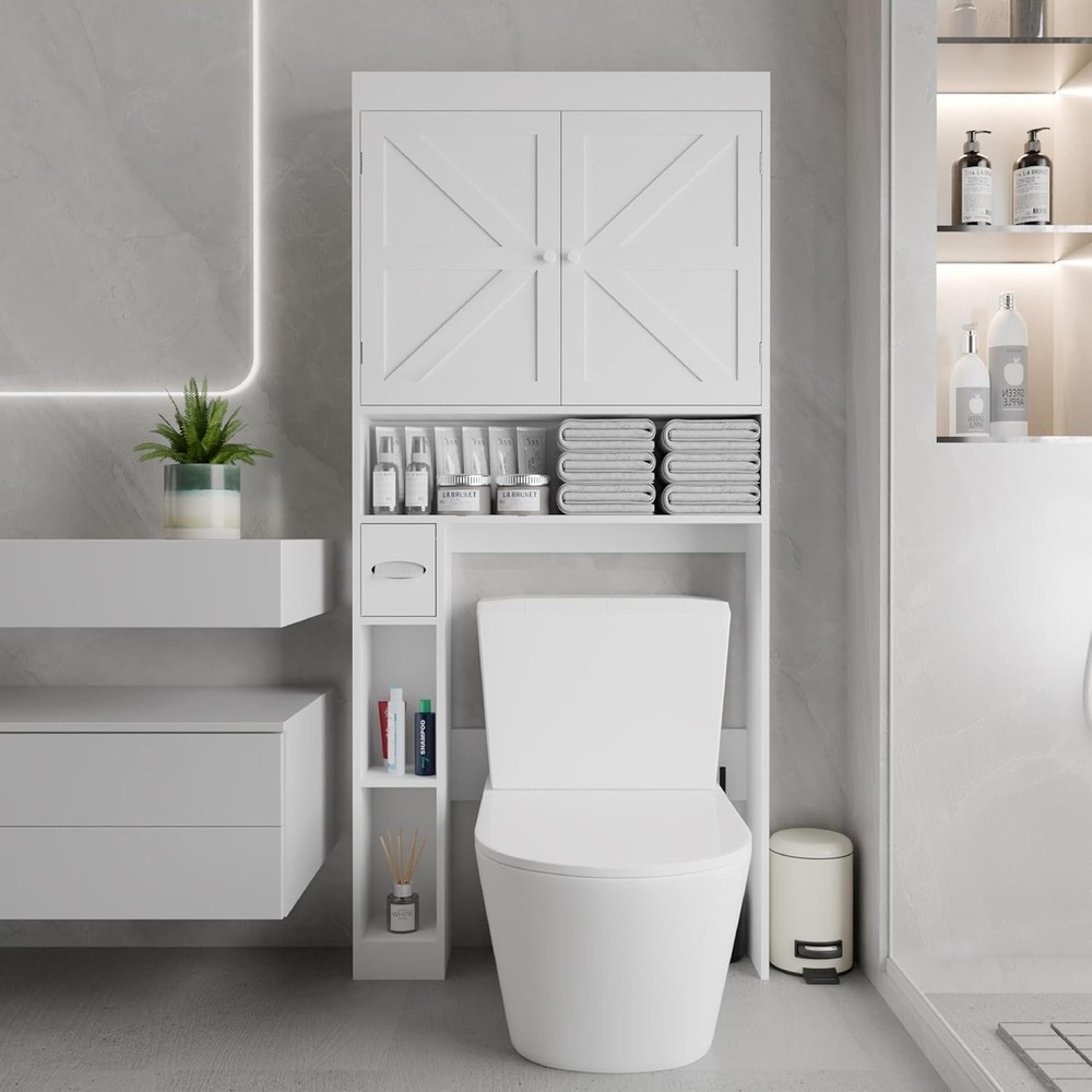 Over-The-Toilet Storage Cabinet with 2 Doors，Home Space-Saving Toilet Rack