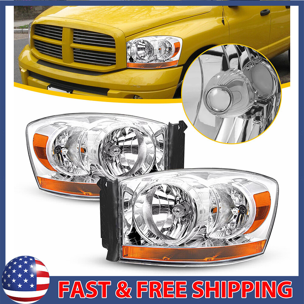 Headlights Headlamps Set Chrome/Clear Fit For Dodge Ram 1500 2500 3500 2006-2009