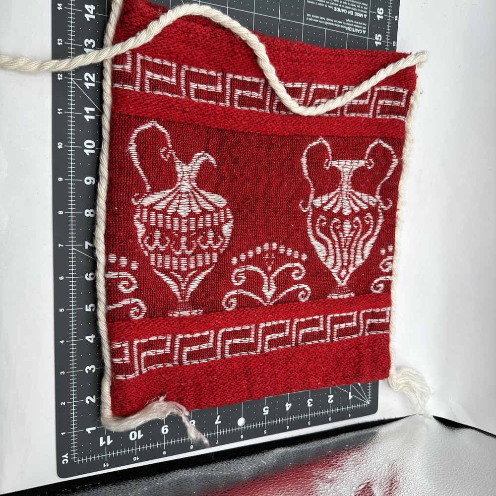 Vintage Tote Bag Hippie Tourist Red & Cream Greece Carpet Bag Boho