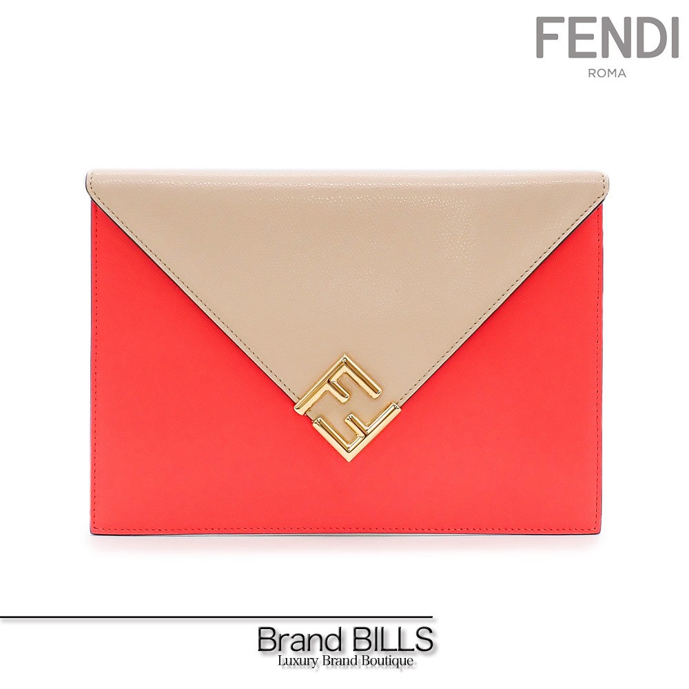 RARE FENDI FF Diamond Flat Clutch in Beige Leather with Gold Hardware 8N0152