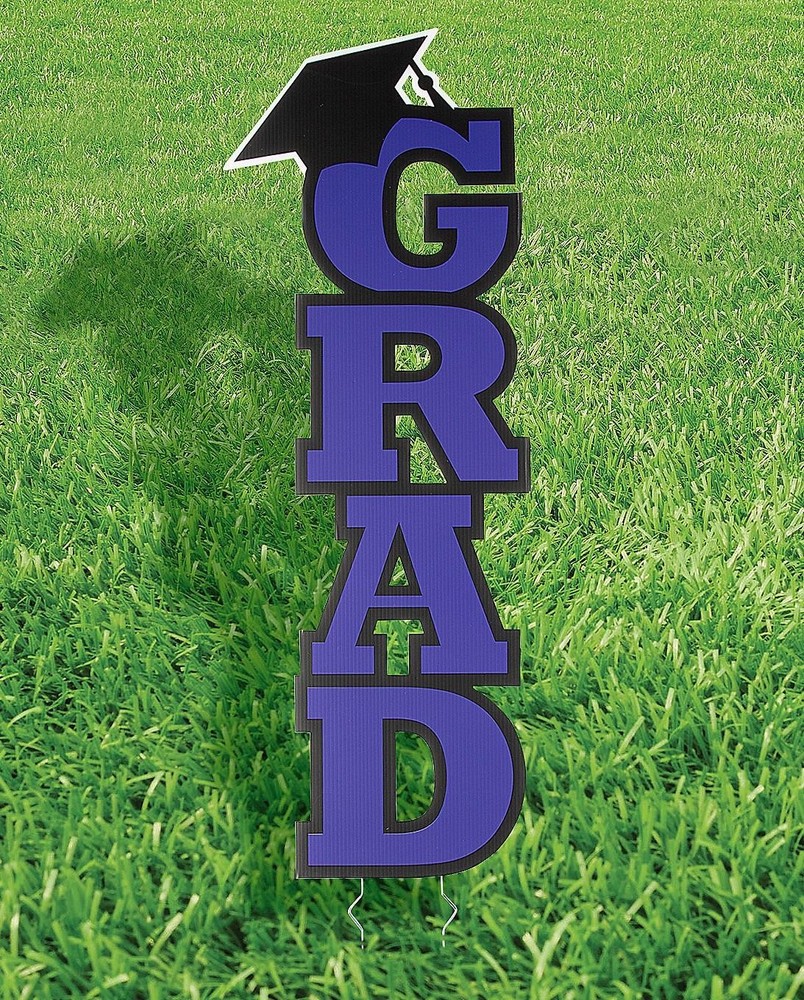 Purple Graduation Yard Stake Sign GRAD Cap 11x30 Plastic Party Decor #657