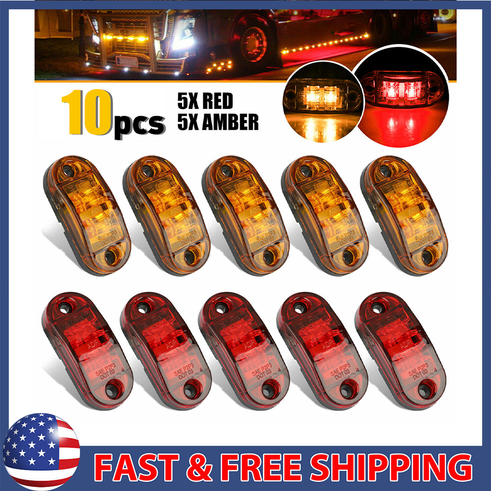 5x Amber+ 5x Red LED Car Truck Trailer RV Oval 2.5