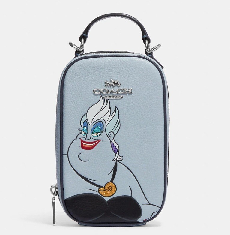 NWT Coach Disney Eva Crossbody Phone Bag with Ursula Motif in Ice Blue Multi