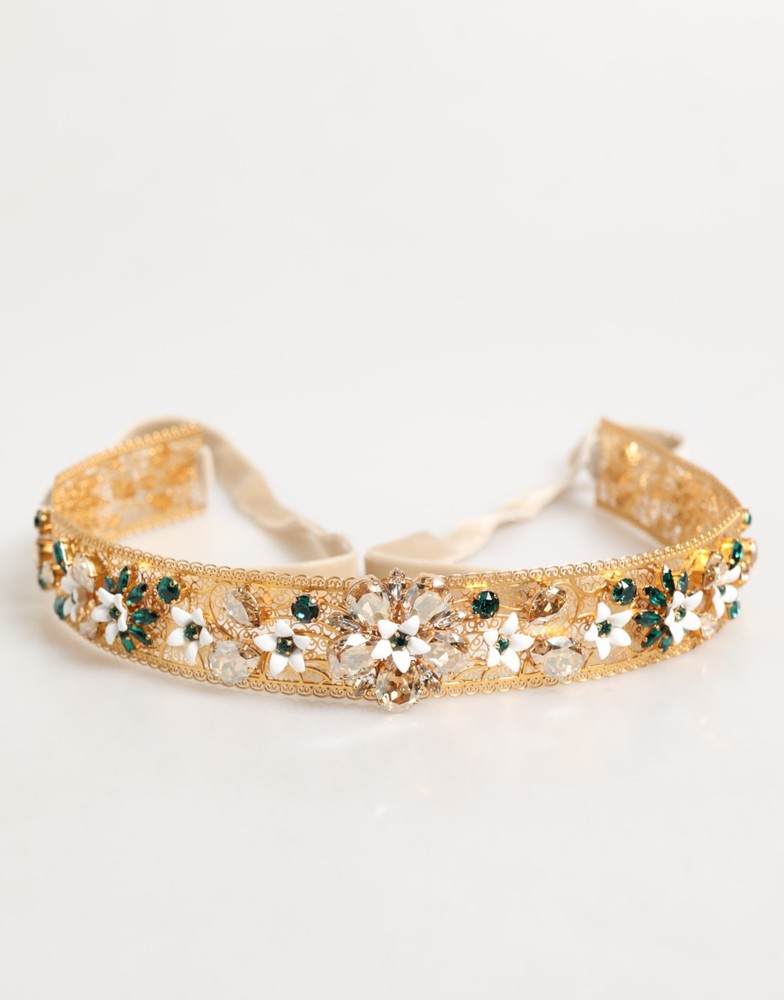 DOLCE & GABBANA Belt Gold Brass White Lilies Crystal Jewel Waist Women 4400usd