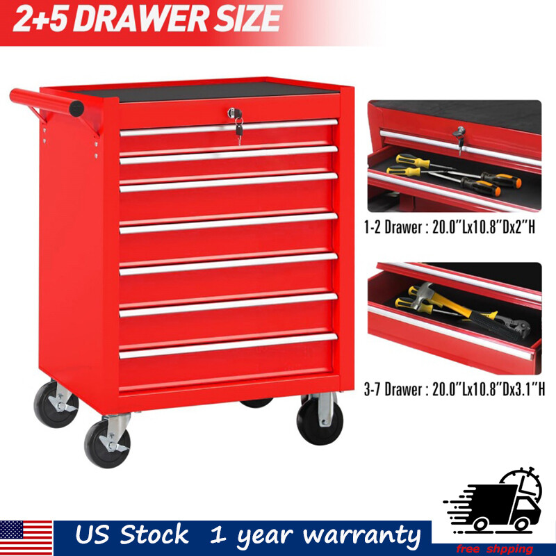 7-Drawer Steel Rolling Tool Chest with Wheels Multi-Function Storage