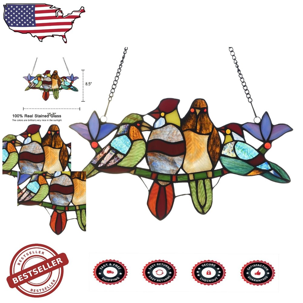 Beautiful Tiffany Style Birds Suncatcher - Handmade Glass Art for Home Decor