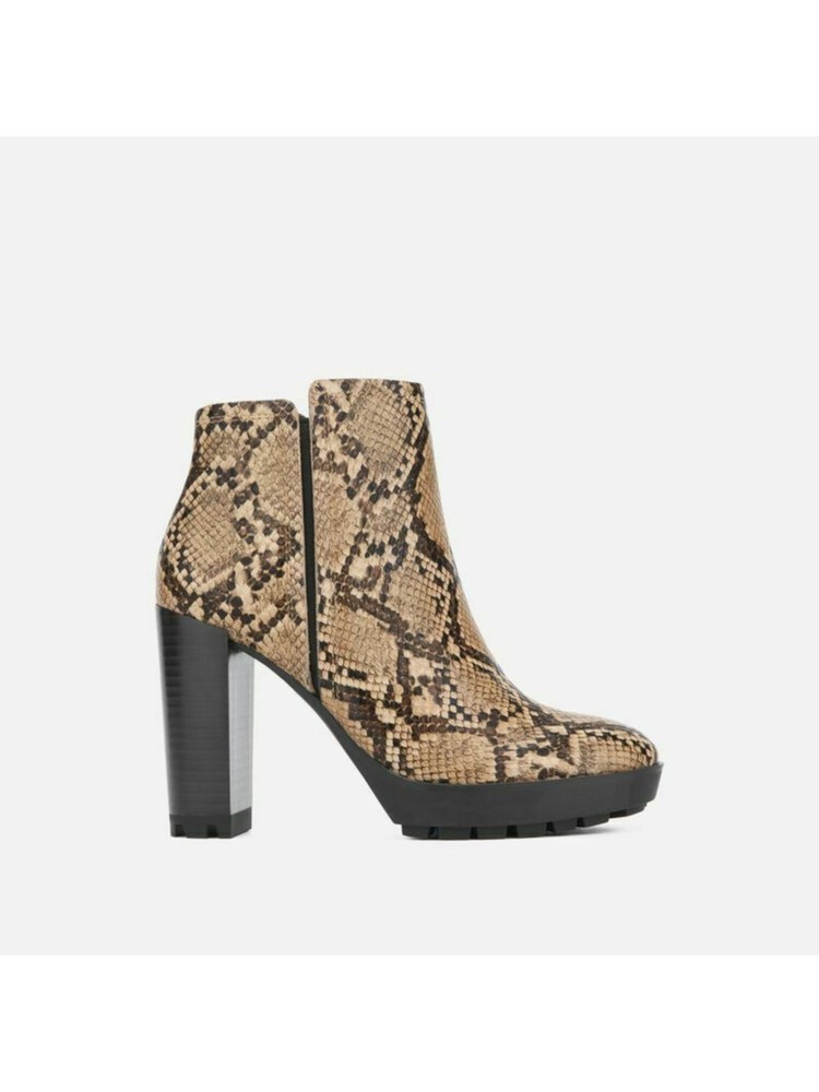 KENNETH COLE Womens Brown Animal Print Lug Sole Zip-Up Dress Booties 8 M