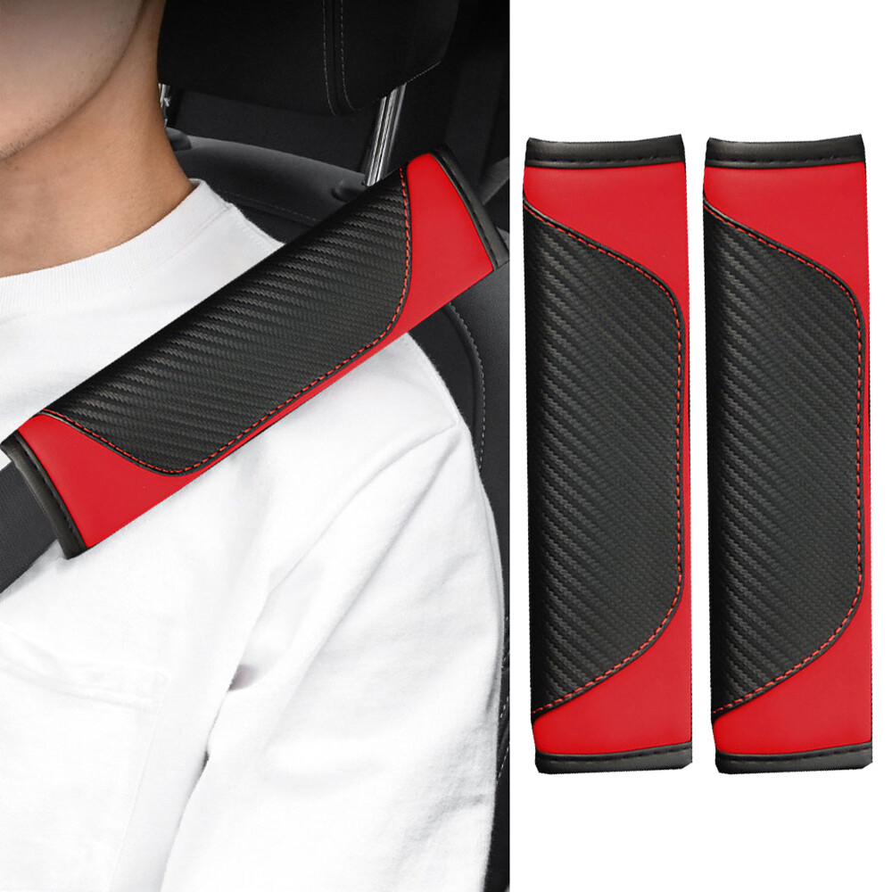 2Pcs Car Seat Belt Cover Strap Pad Shoulder Comfort Cushion Harness Red & Black